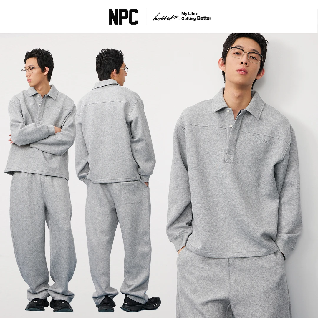 NPC潮牌【空气层】宽松学院风POLO领卫衣卫裤NP58ST14&NP58SP14