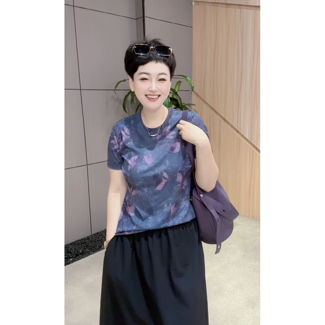 （微瑕介意勿拍）罗纹竹节冰麻面料印花圆领T恤TT【7073】