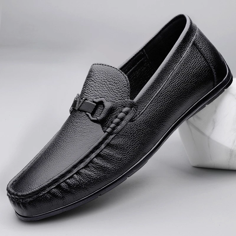 高档男士2025新款真皮英伦商务鞋透气软底休闲鞋懒人一脚蹬豆豆鞋