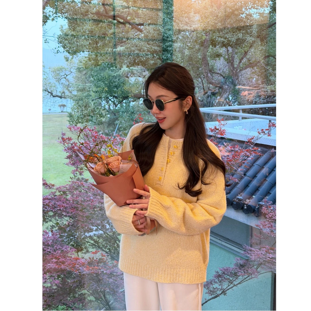 希娜 『piu亮』山羊绒宽松慵懒风圈圈纱针织毛衣