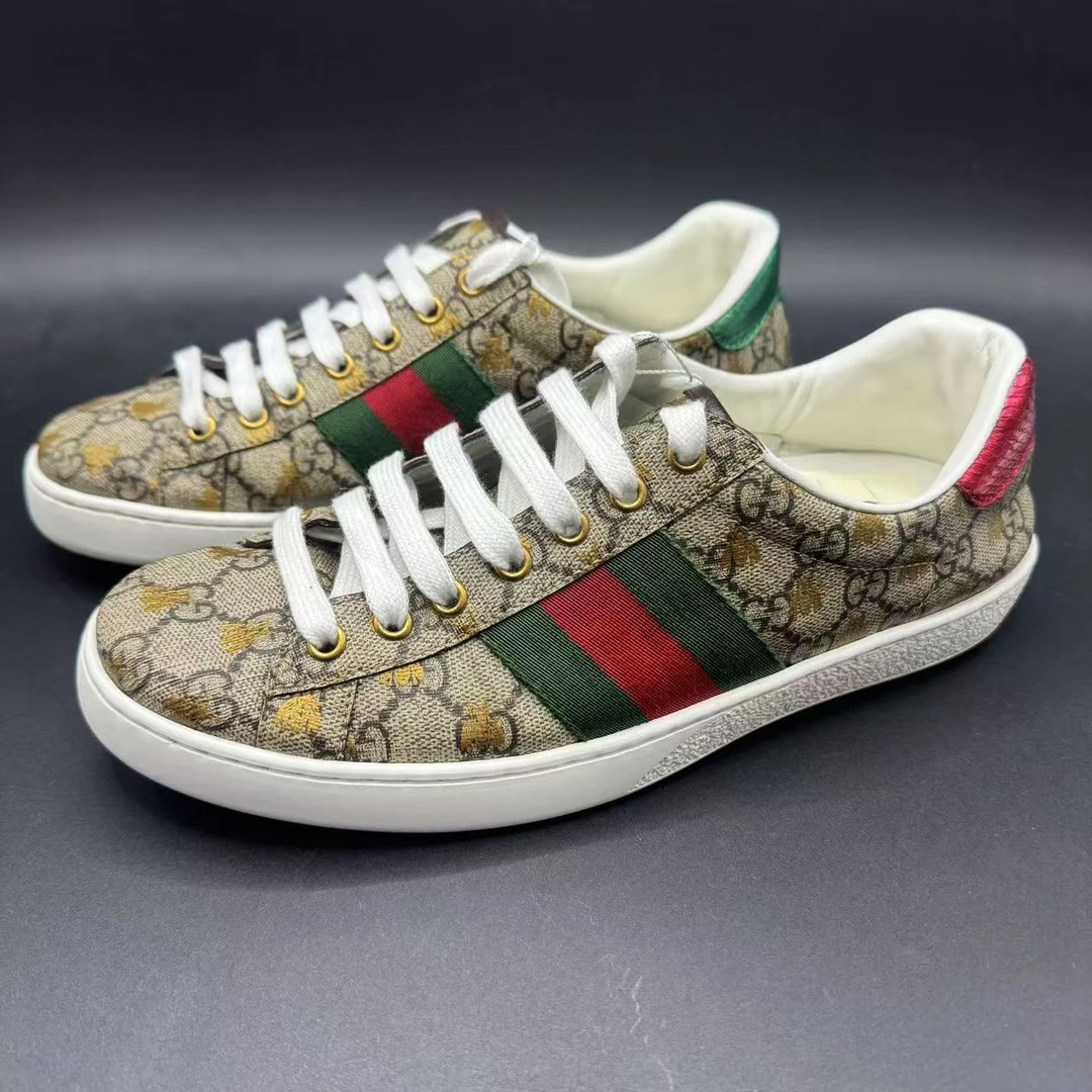 95新 GUCCI/古驰 男士时尚乌木老花小蜜蜂刺绣板鞋多尺