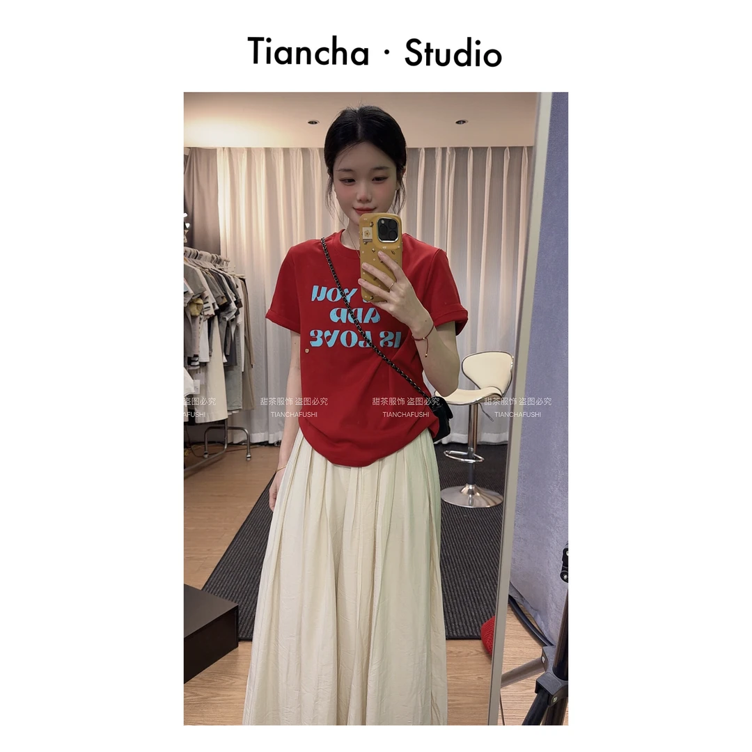 sweetc【红色字母】M353#夏季韩版正肩短袖T恤女时尚气质百搭减龄