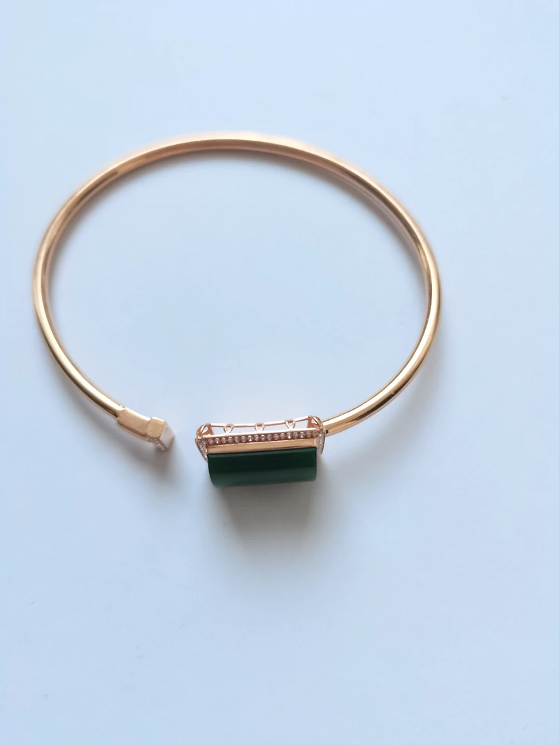 天然和田玉碧玉18k金蛋面手环手链保真俄料