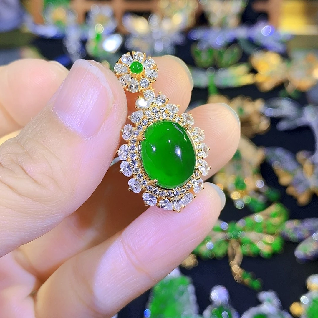 吊坠(不含链)银S925镶嵌翡翠