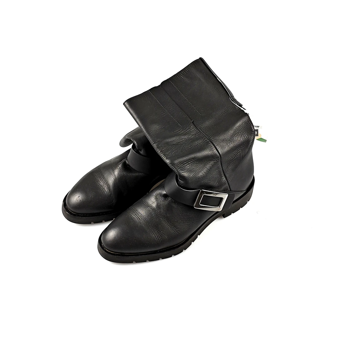 95新 Roger Vivier/罗杰·维威耶 黑色经典爆款方扣中筒靴39码1706