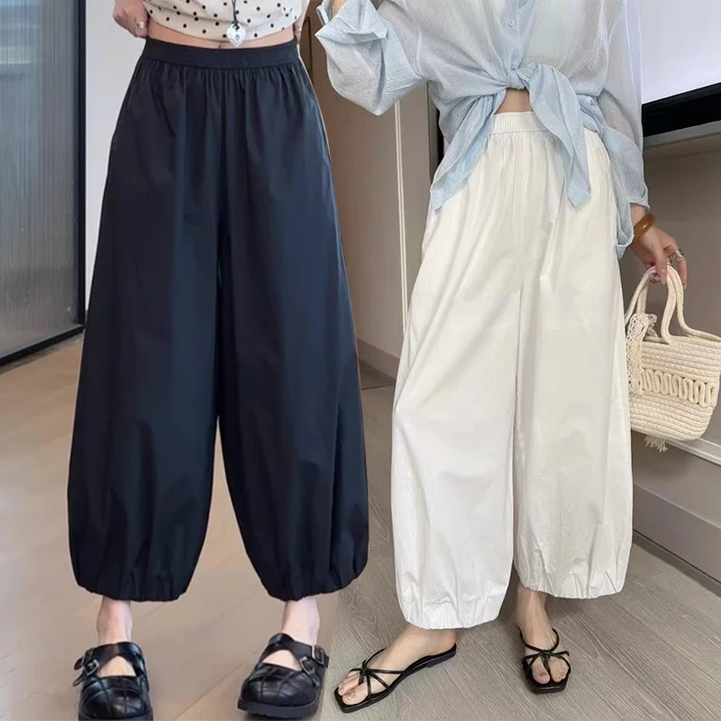 夏季薄款高腰休闲裤哈伦奶奶裤女宽松显瘦垂感九分气球裤灯笼裤