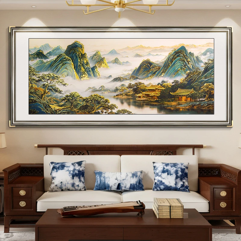 画事未了浮雕描金背有靠山办公室喷绘挂画新中式沙发客厅装饰画