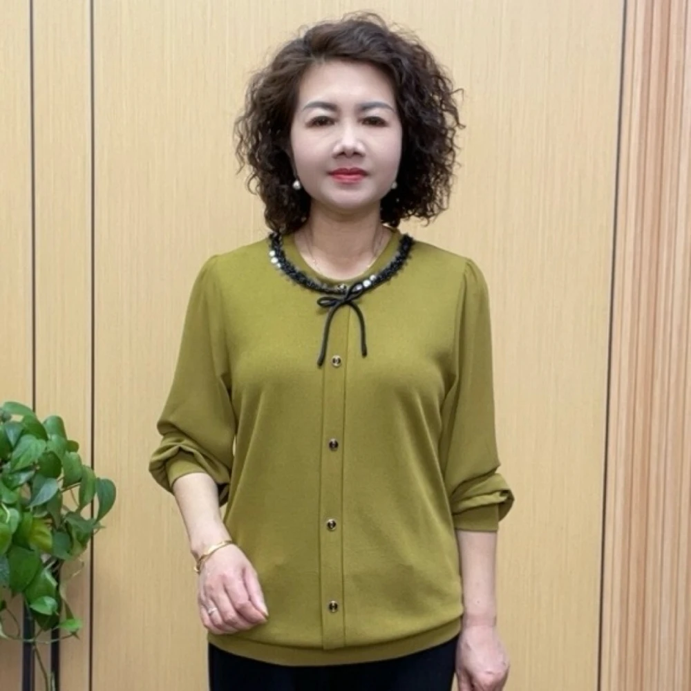 2025春季高品质显瘦时尚妈妈装宽松气质中老年洋气长袖百搭打底衫