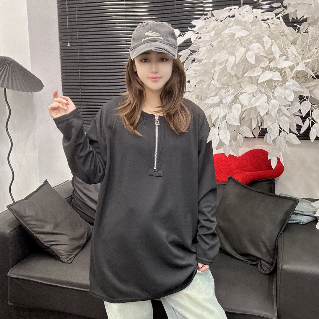 LU/鹿儿Y8510时尚大版百搭拉链休闲简约冬季新款洋气纯色长袖上衣
