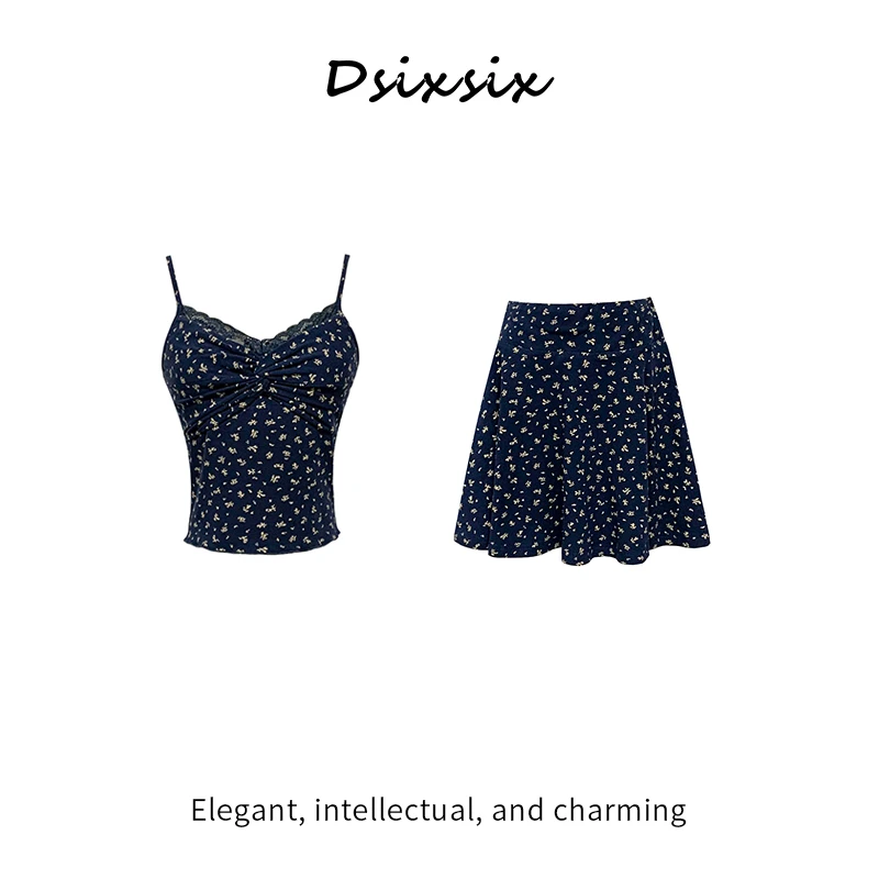 Yeah Me-【慕时花期】夏日清凉休闲度假碎花吊带短裙套装百搭连衣裙