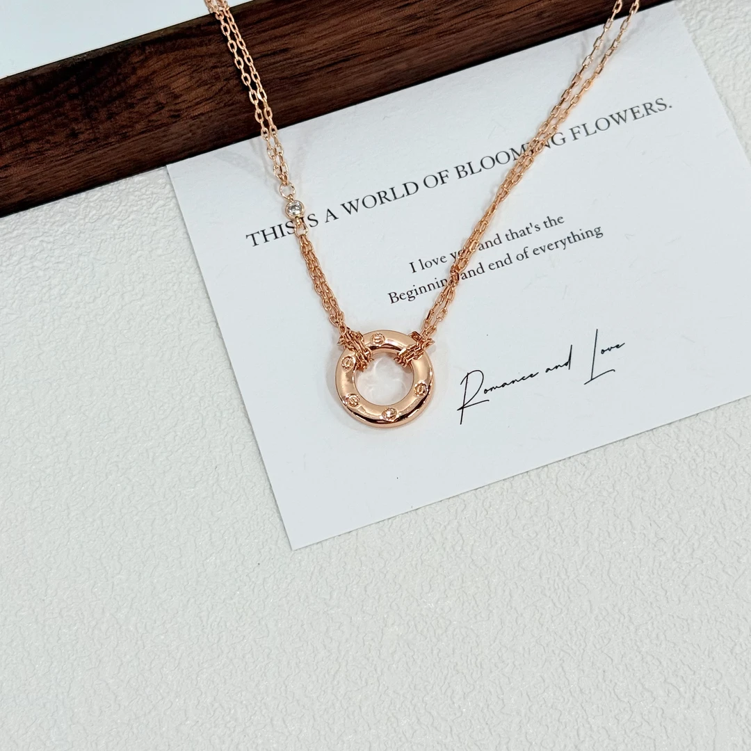 XL-169经典圆饼轻奢高级感双链圆环吊坠锁骨链