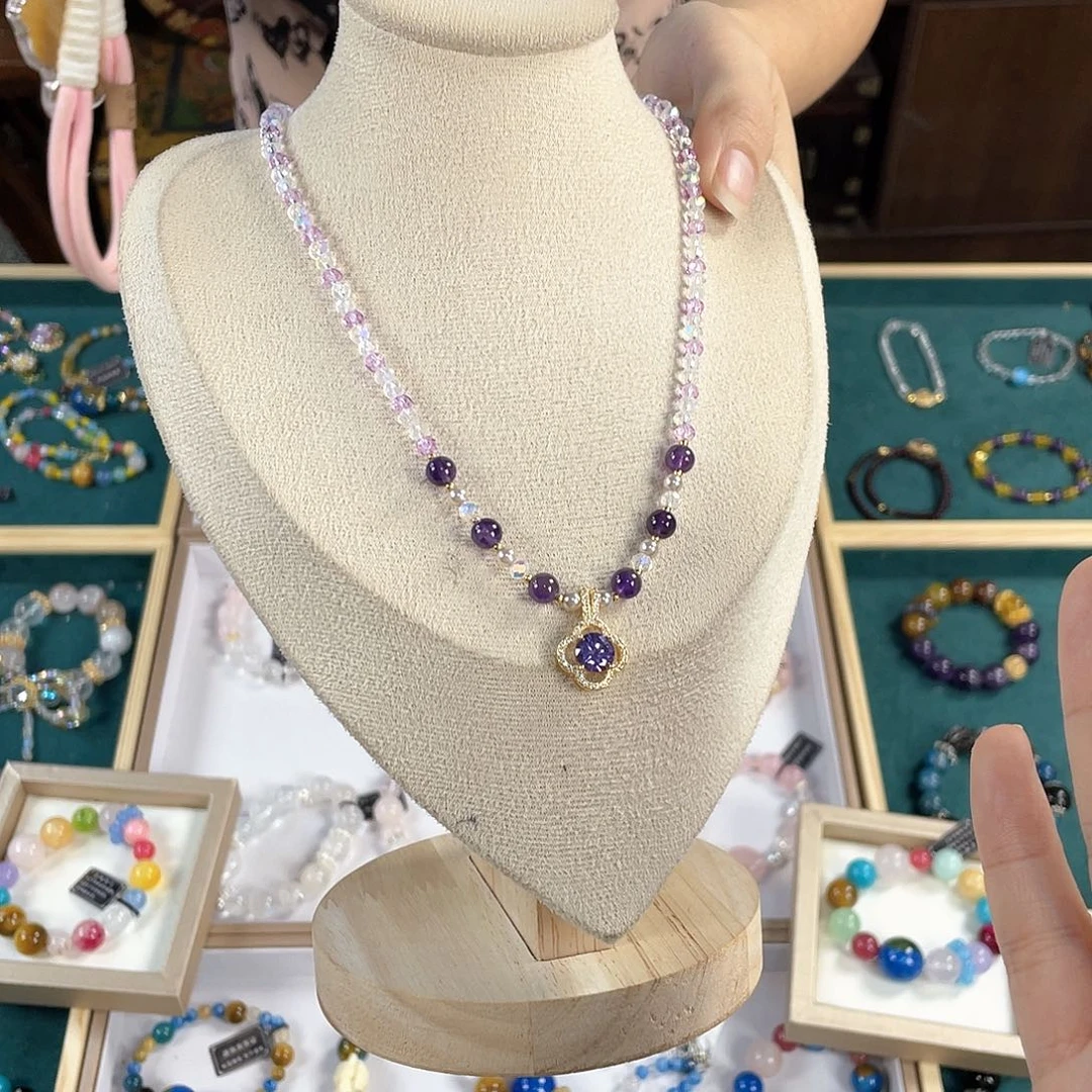 水晶手链银S925镀金镶嵌