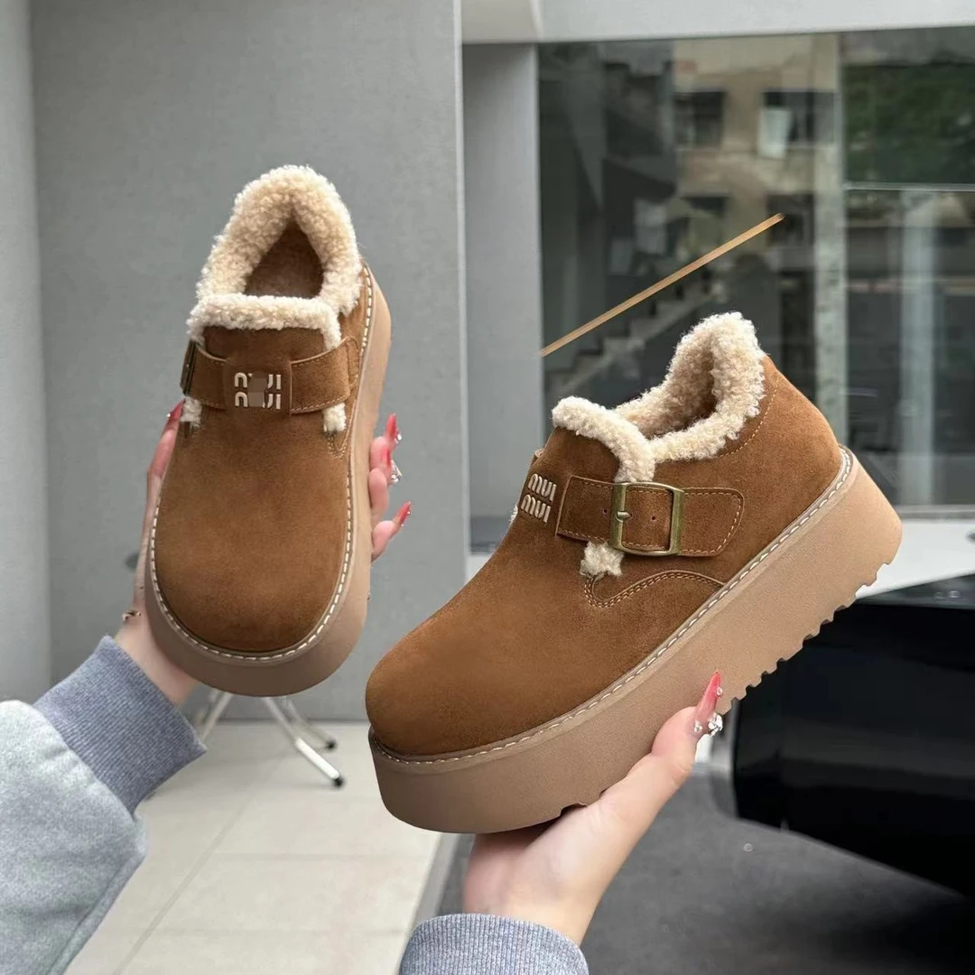 勃肯鞋防滑休闲风纯色棉鞋极简风冬季休闲加绒厚底时尚百搭休闲