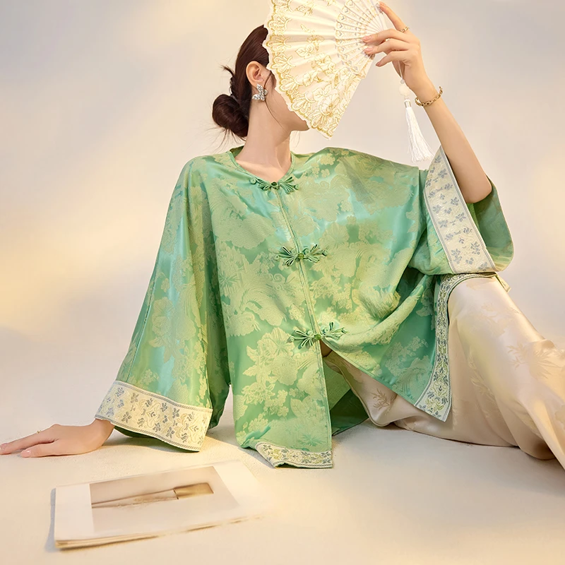 夏季国风新款时尚百搭气质感御姐款宽松印花盘口外套开衫女 M5007