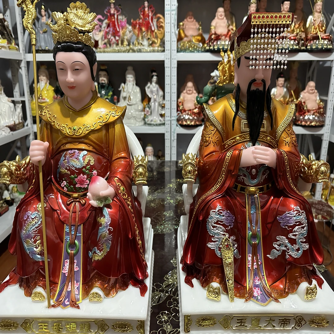 汉白玉玉皇王母家用佛堂供奉摆件彩绘