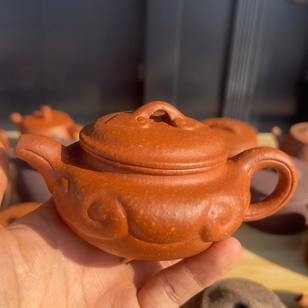 紫砂茶壶八目红降仿古如意160cc