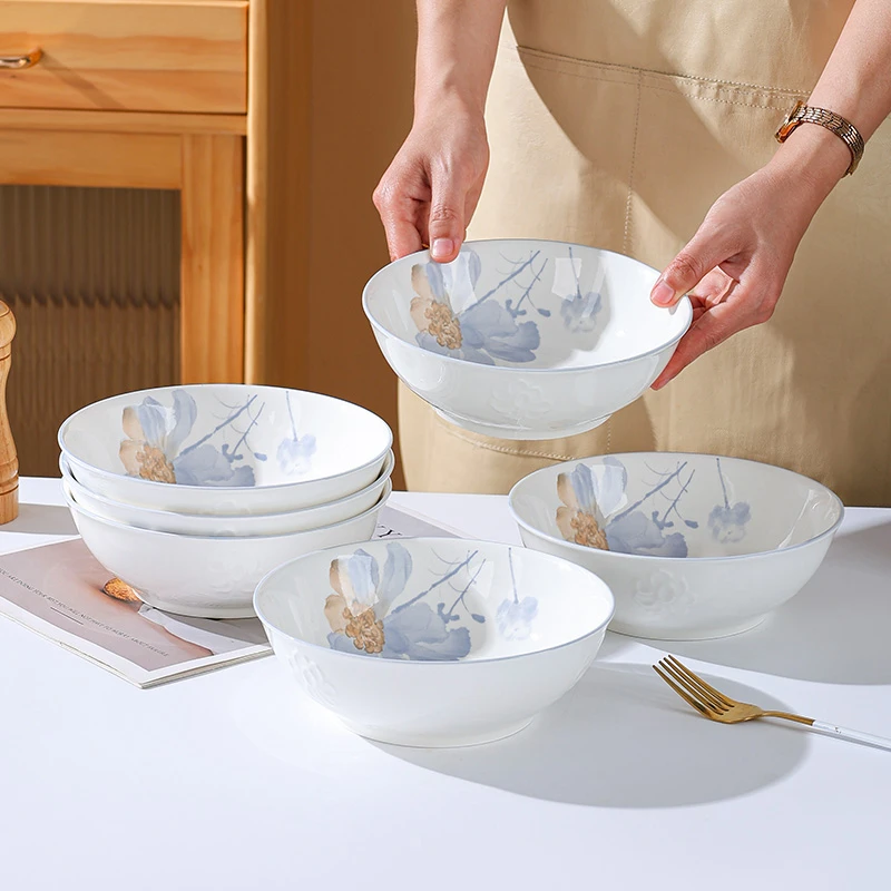 凝香7英寸加深航空碗6只装汤碗面碗网红陶瓷餐具家用碗盘大碗