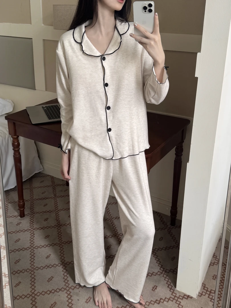 韩系ins简约慵懒风睡衣女2025新款加绒秋冬长袖可外穿家居服套装