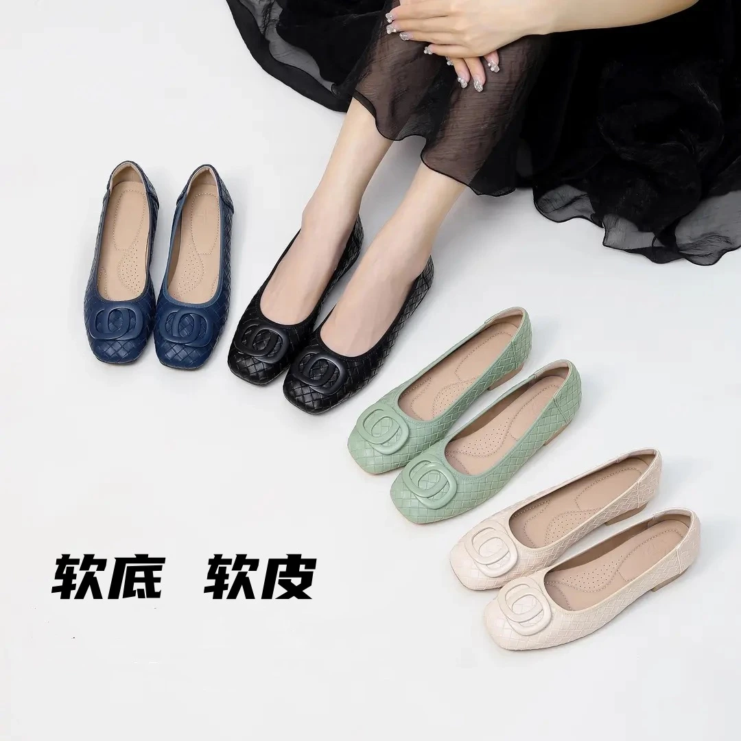 【法式贵妇】5886方头低跟方扣浅口女秋新款法式小香风百搭工作单鞋