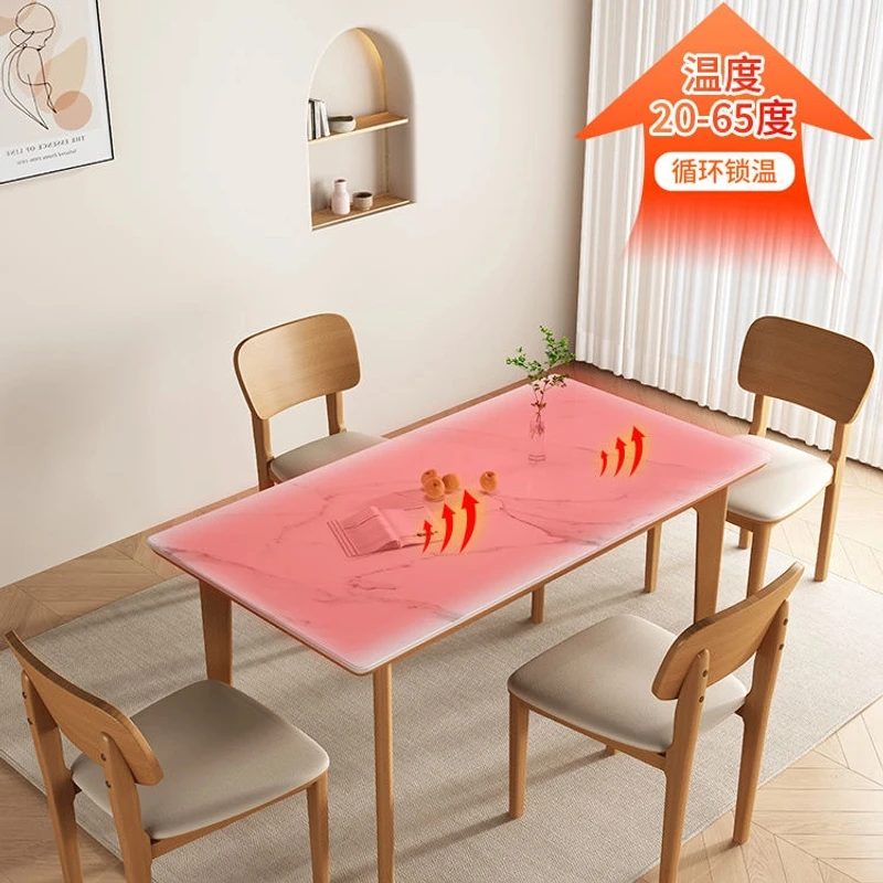 北欧多种实木脚岩板餐桌石墨烯循环发热长方型暖菜家用一桌四椅