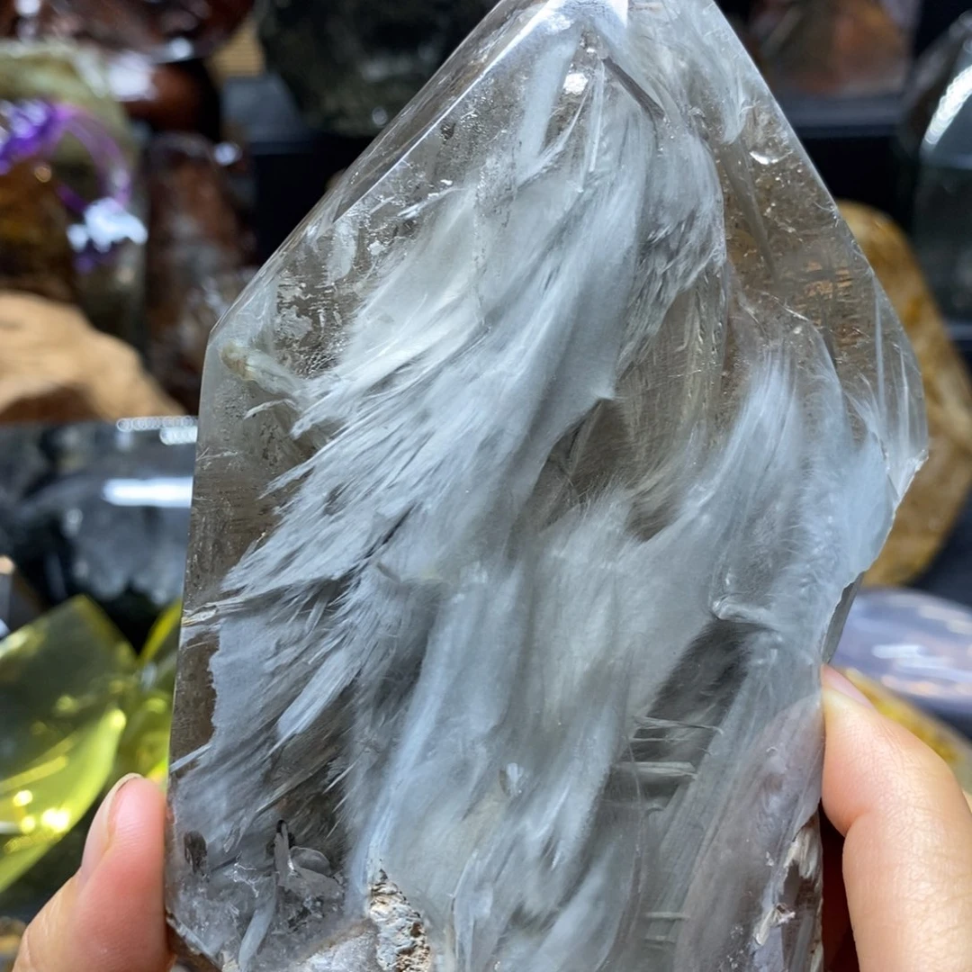粉***线未镶嵌大型摆件（非配饰）水晶原石手把摆件