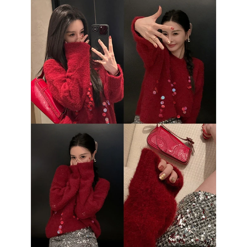 【清圣诞毛衣半裙41154】软糯气质减龄假两件针织毛衣减龄短裙