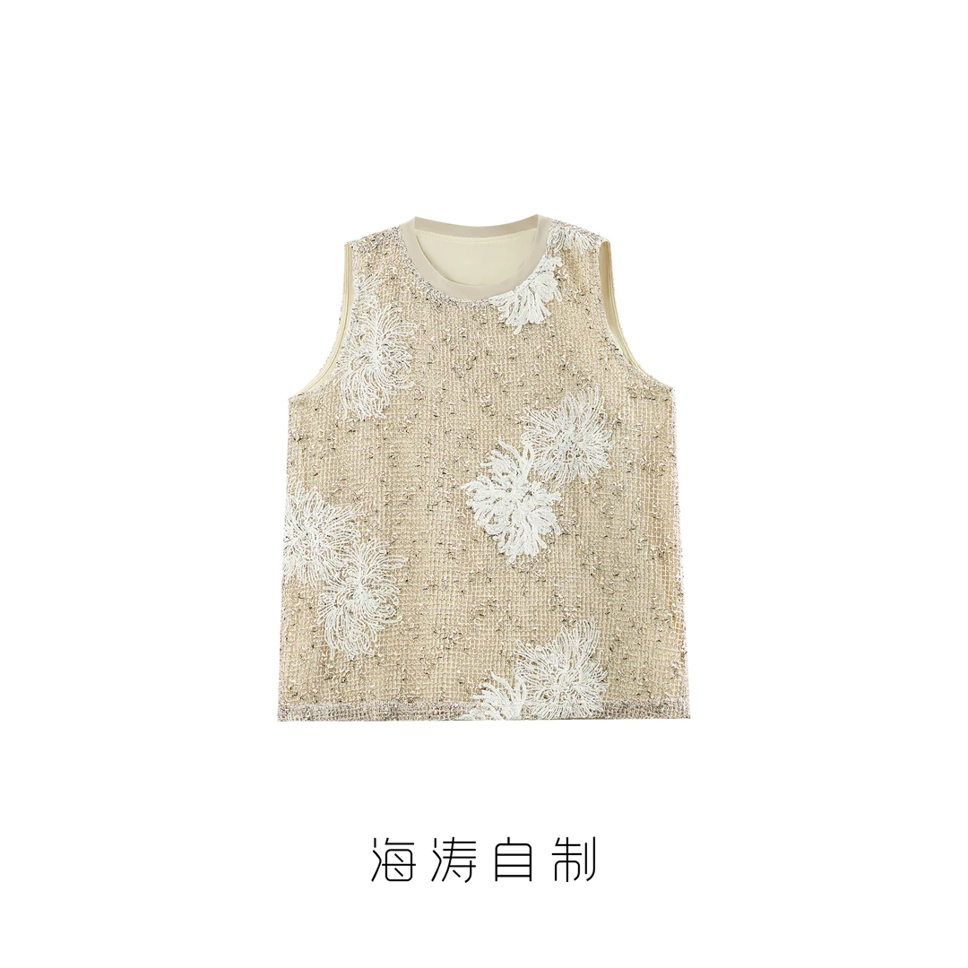 【海涛大叔】「人间富贵花」重工镂空编织菊花台圆领无袖背心 GJ9531A