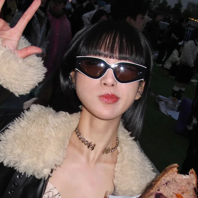 2025新款黑白熊猫时髦墨镜女潮方圆脸高级感防晒太阳镜夏天音乐节