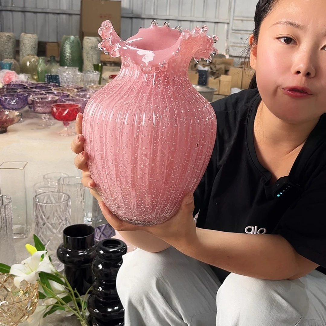 水晶花瓶粉色大浪花