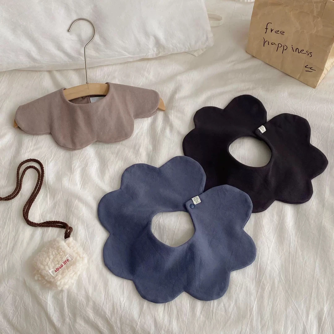 韩版新生儿婴儿口水巾宝宝纯棉A类花瓣围兜纯色围嘴双面口水巾