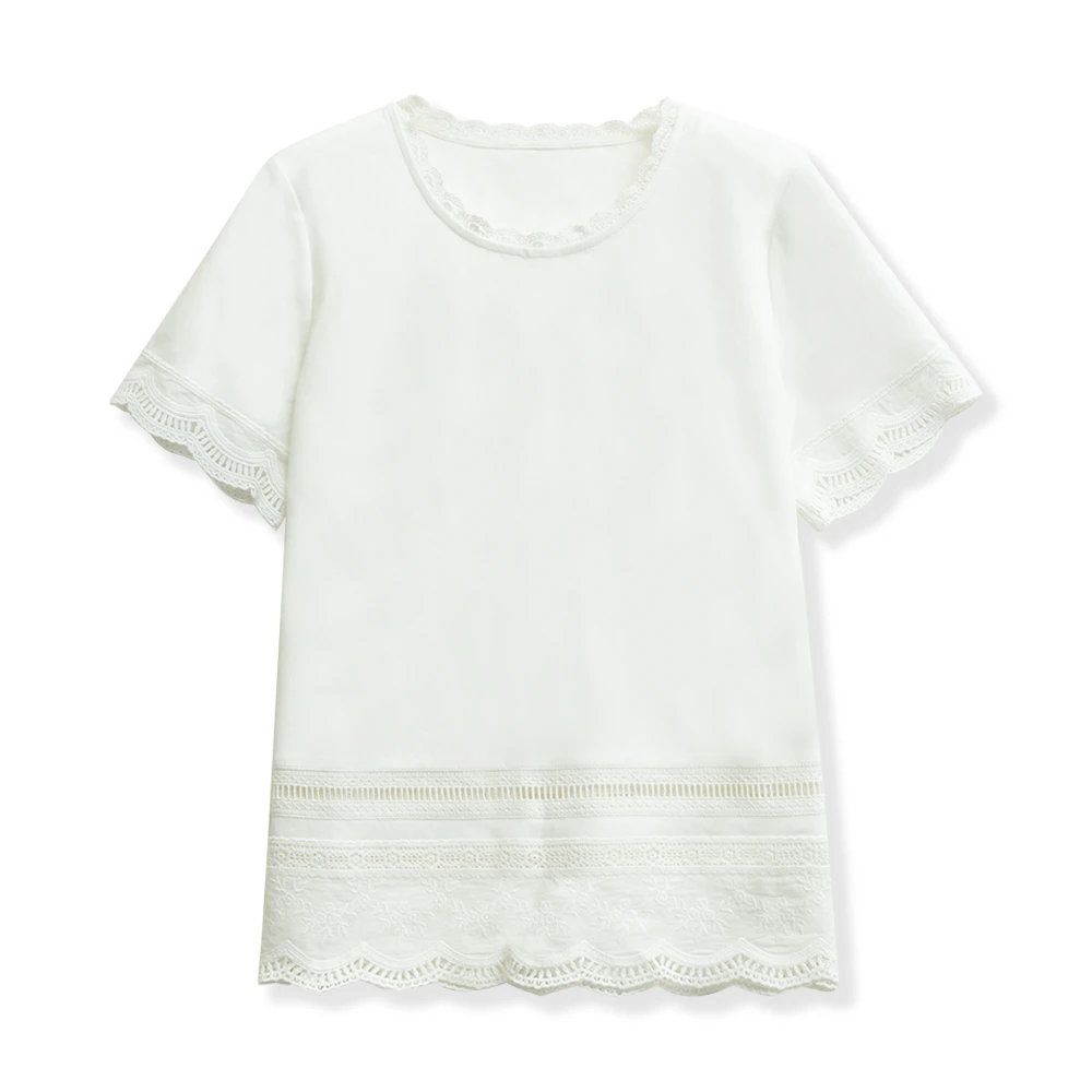 轻奢休闲蕾丝镂空花边短T纯棉圆领百搭1688-351-6767