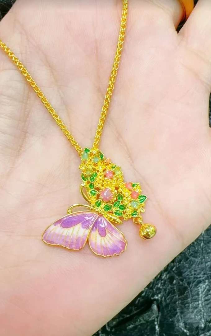 合金吊坠 (防敏敏)珐琅梦幻蝶恋花吊坠