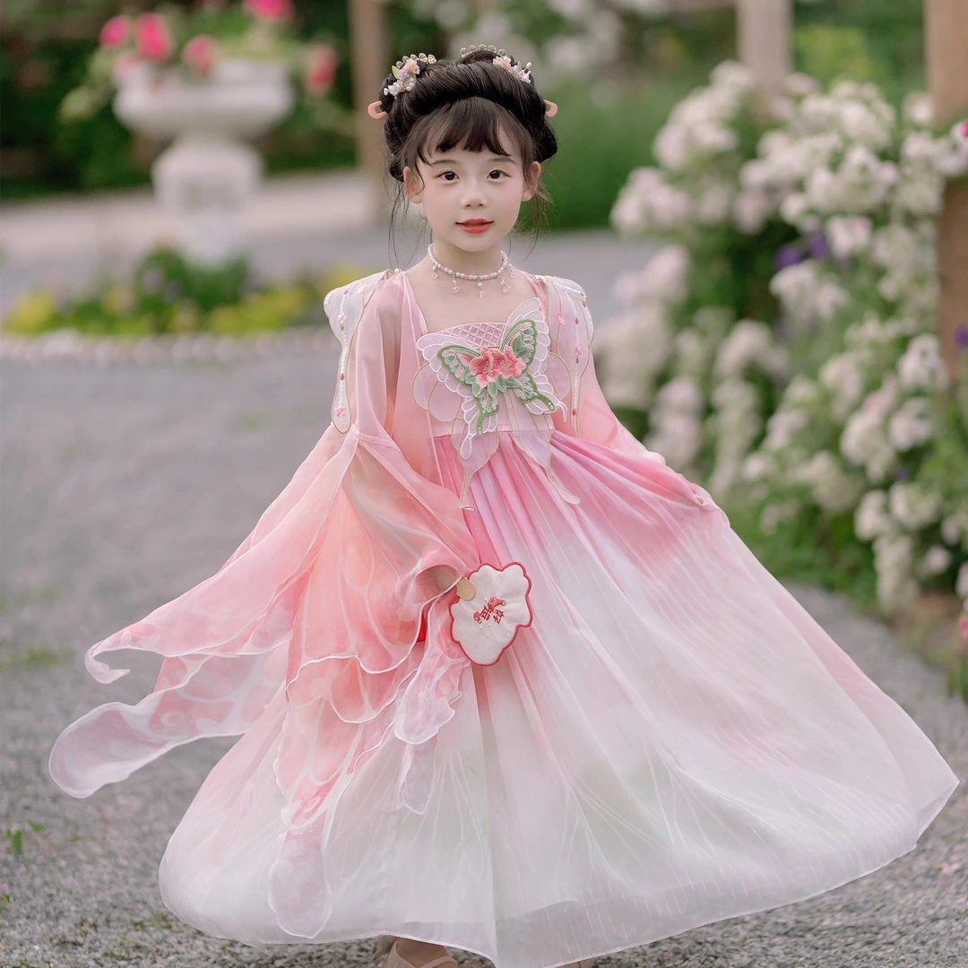 洛竹原创小公主女童夏季大袖衫吊带裙唐制儿童古装汉服超轻薄