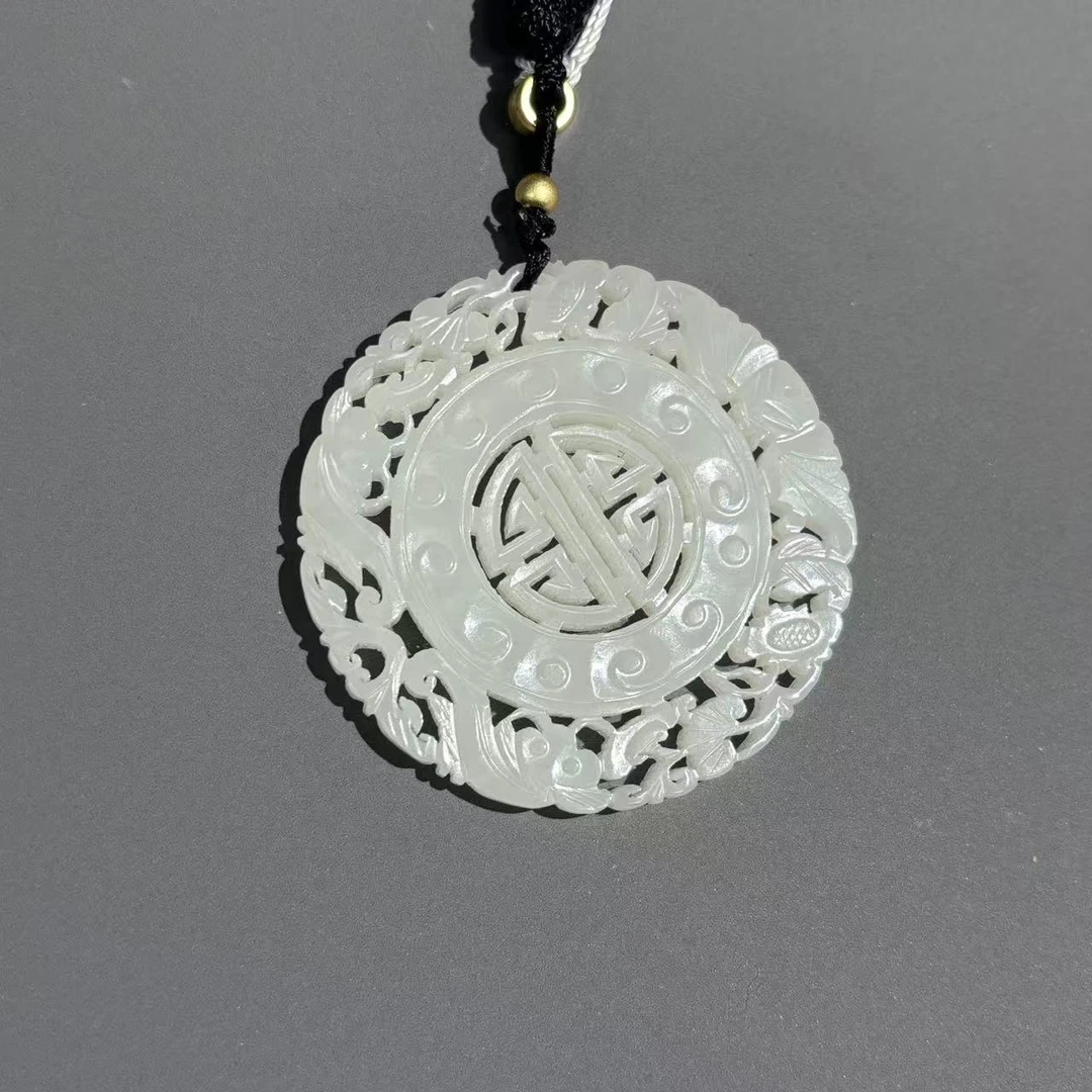 清代和田玉福寿镂空佩