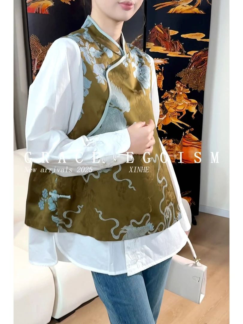 金禾【山海经】早秋国风真丝重工埋丝刻花宽松百搭马甲3595