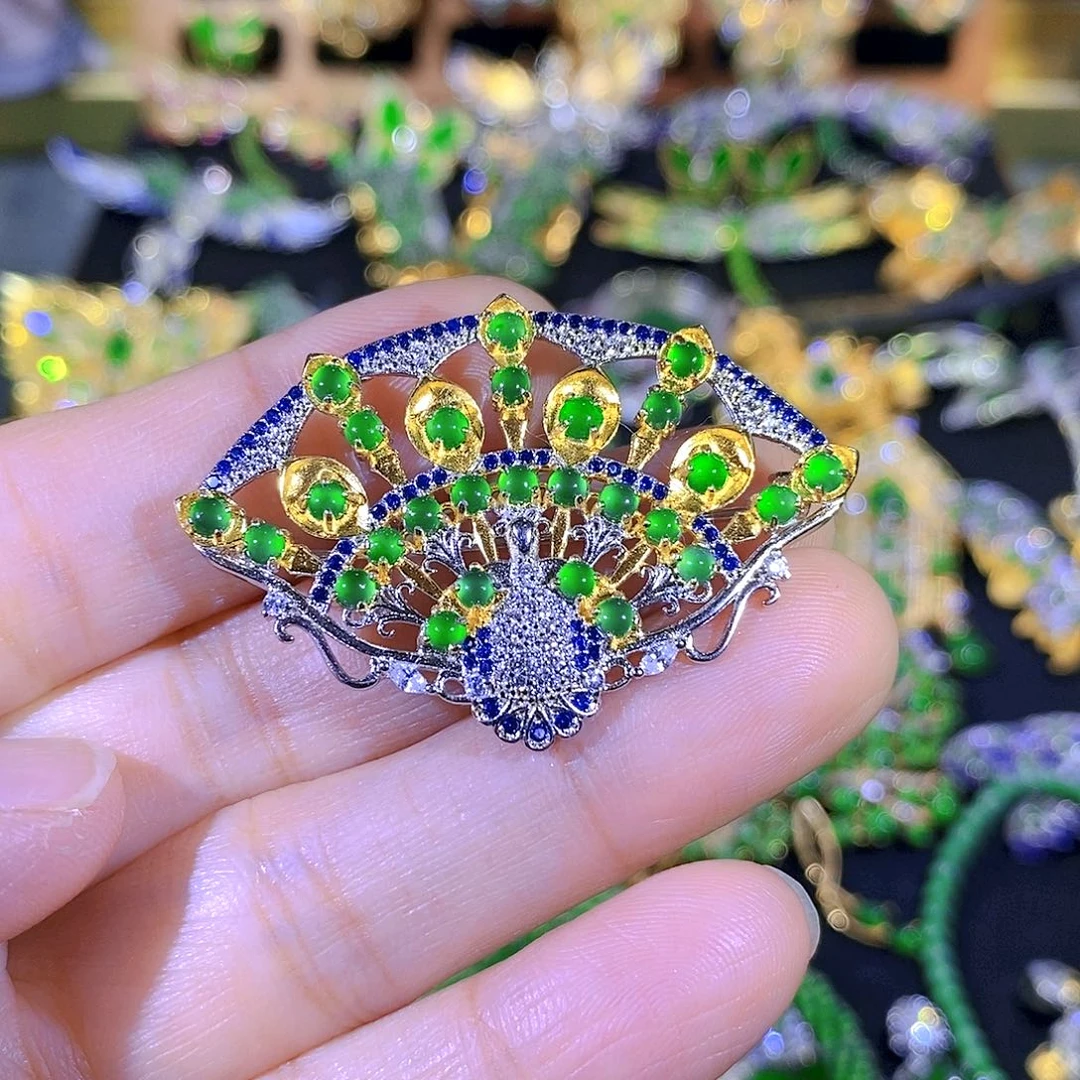 吊坠(不含链)银S925镶嵌翡翠