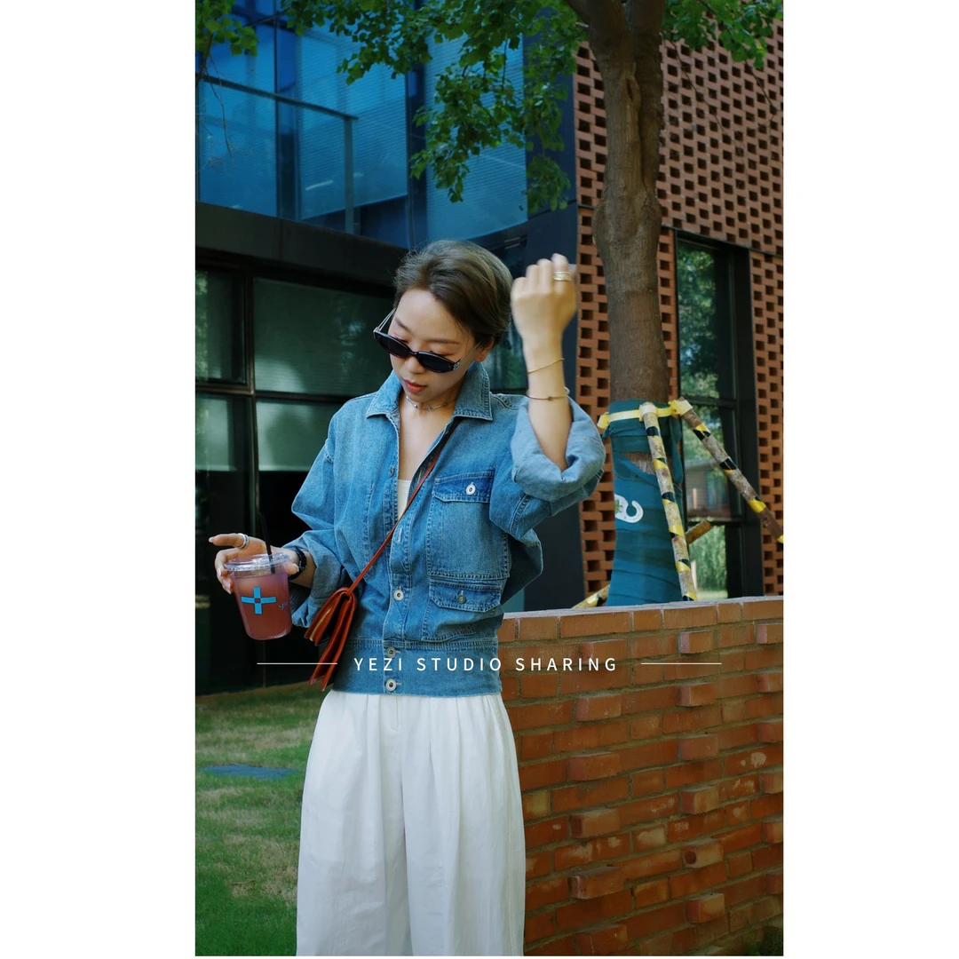 【甘南】马拉拉牛仔土耳其百百棉后背褶间收腰轻薄牛仔外套25301008