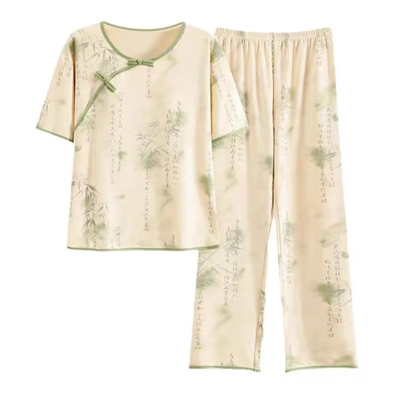 新中式夏季薄款睡衣女短袖长裤古风套装国风家居服EB165