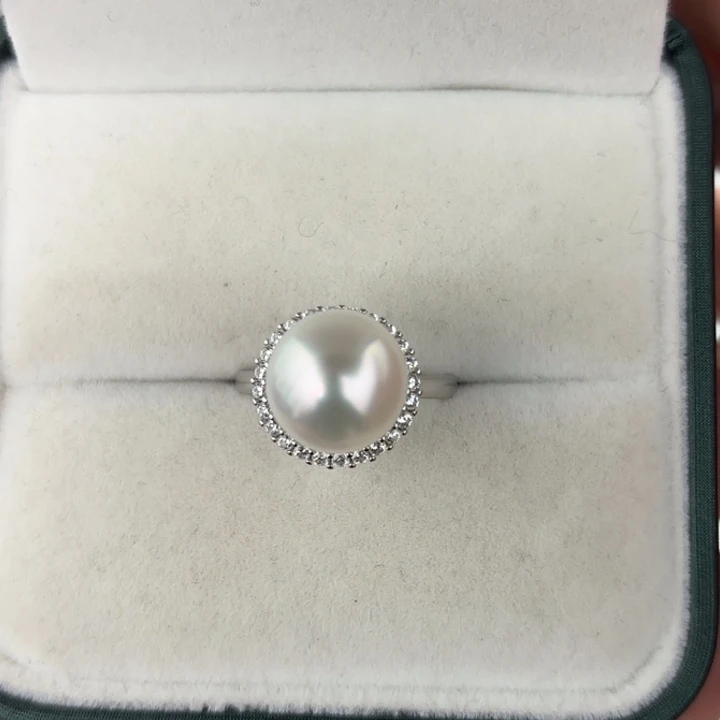 定制海水珍珠银S925镶嵌戒指/指环澳白11-12m戒指