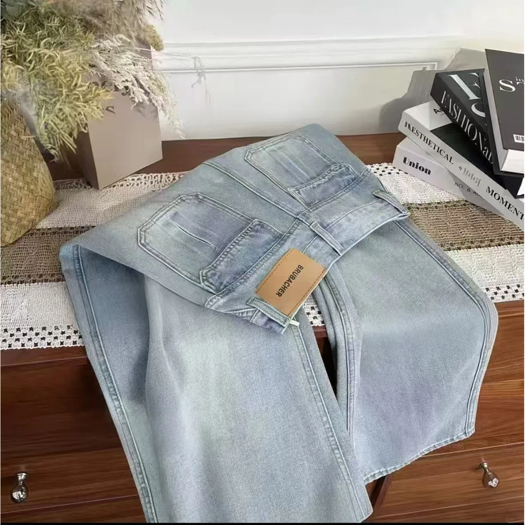 【莱赛尔+运险】夏季新款窄版直筒阔腿高腰牛仔裤冰凉垂感显瘦