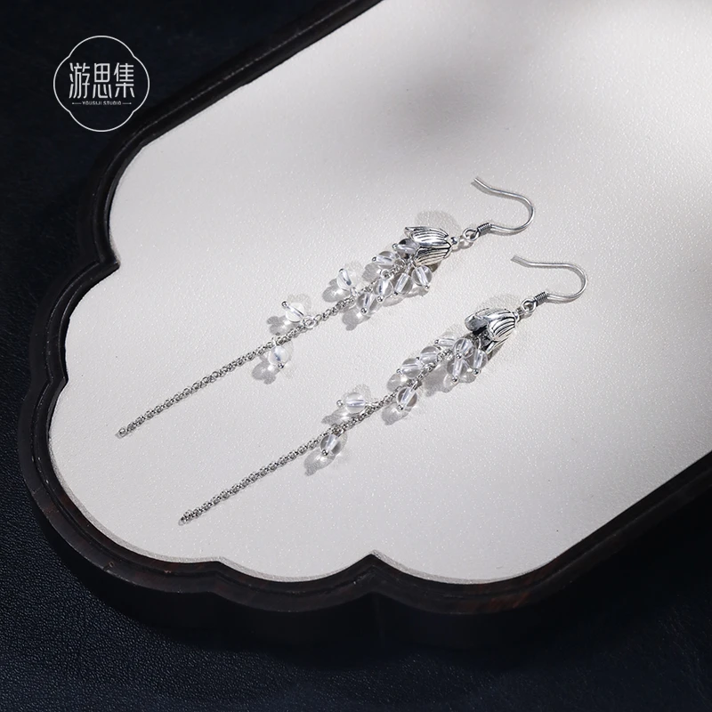 【梨安耳环】天然白水晶加925银设计感耳环百搭清爽夏季