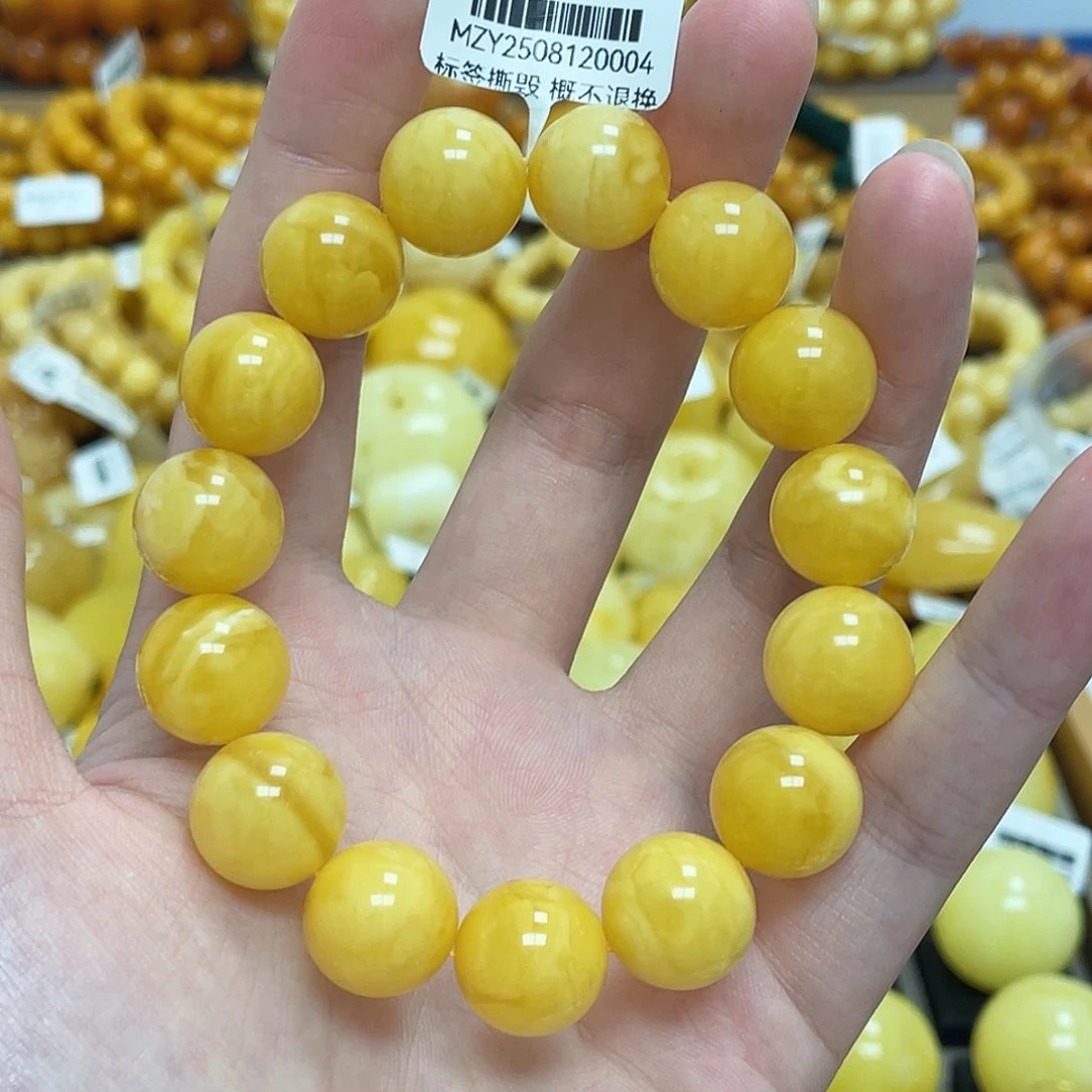 蜜蜡未镶嵌珠宝奇石圆珠手串浓蜜浓蜡虎皮14mm➕瑕