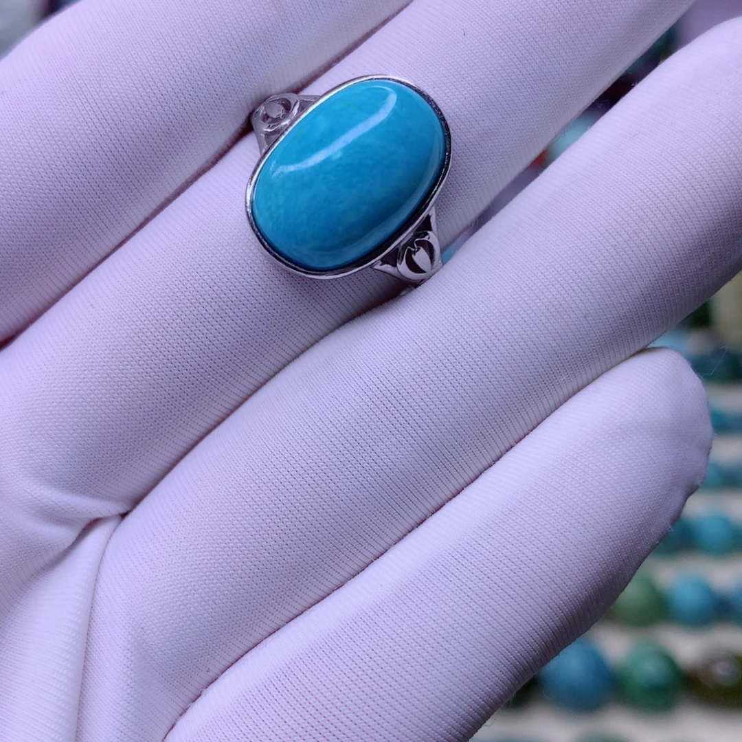 萍***绿松石银S925镶嵌原矿绿松石