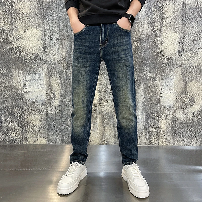 2025年秋冬新款复古蓝高端牛仔裤男士春款宽松百搭直筒裤休闲长裤