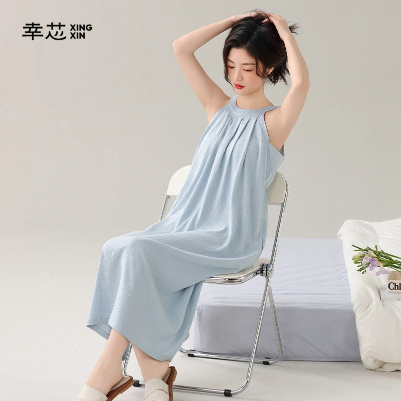 夏季新款睡裙带胸垫2025睡衣女简约短袖套头背心家居服可外穿