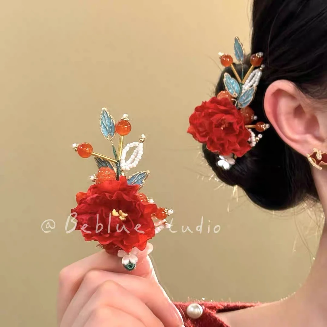 发卡仙女风新中式古风汉服头饰可爱手工复古女发夹