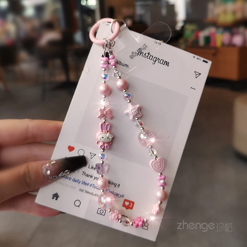 卡通可爱兔手机链挂饰挂件串珠链短款手提链小清新相机链手机挂绳