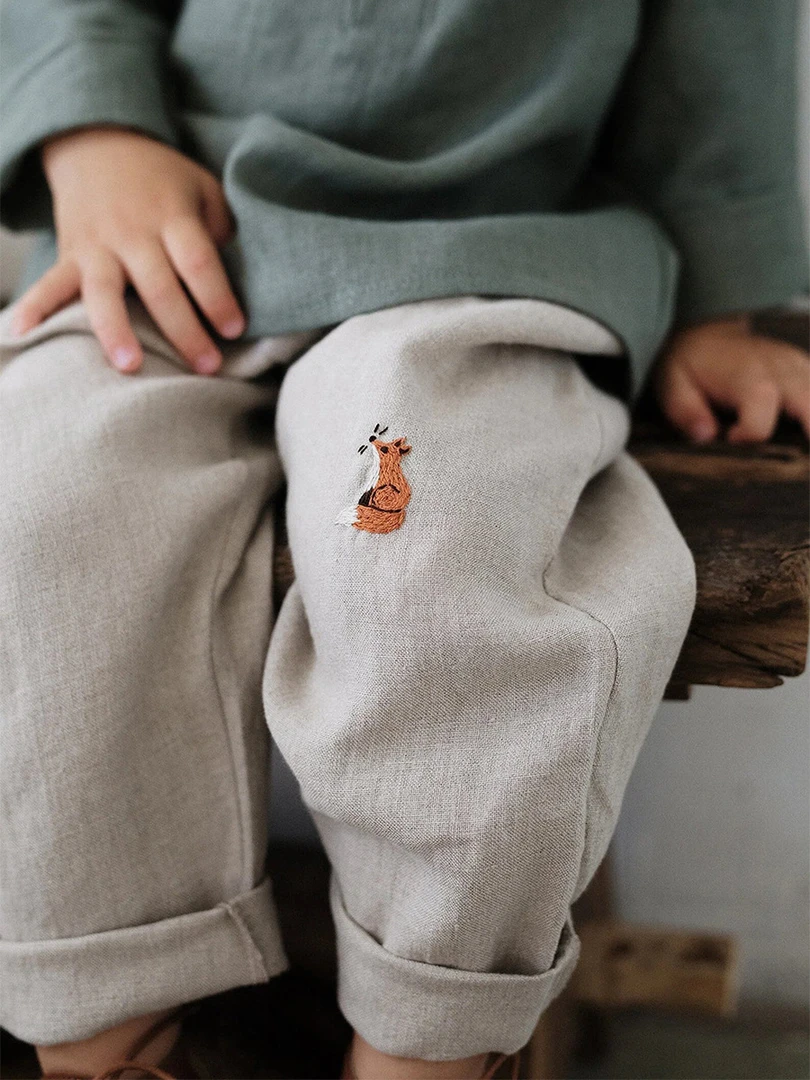 夏季男童休闲长裤中小童棉麻纯色裤子儿童松紧腰空调裤宝宝防蚊裤