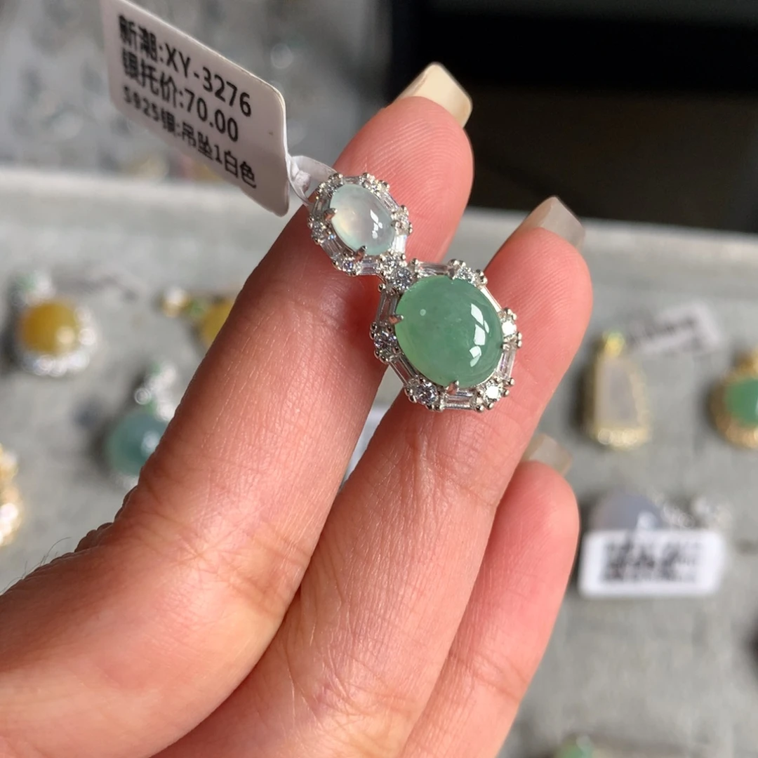 翡翠银S925镶嵌耳饰吊坠