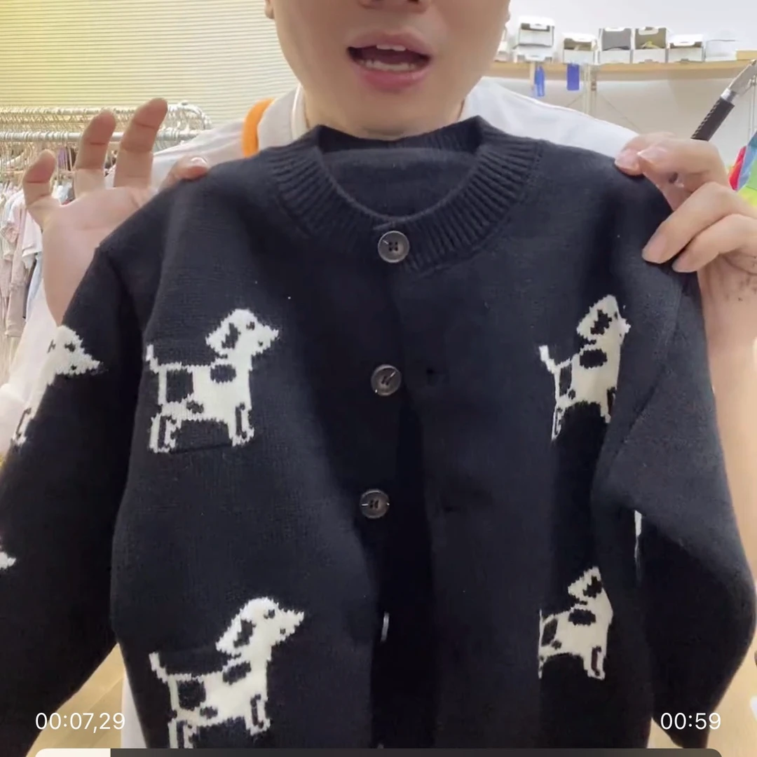 韩系订单款2025秋季新款卡通小狗软糯毛衣开衫/男女宝中性风